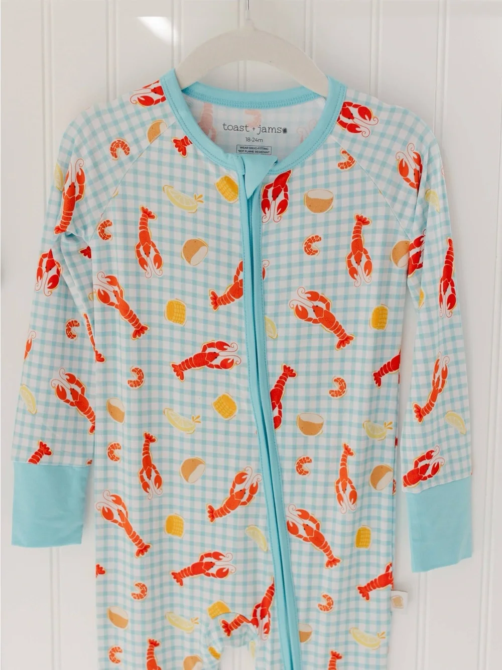 Toast + Jams Checkered Gingham Crawfish Lobster Lemon Romper 0-3 3-6 12-18 18-24